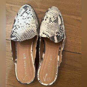 Madden Girl Snakeskin Pattern Loafers - Black and Cream